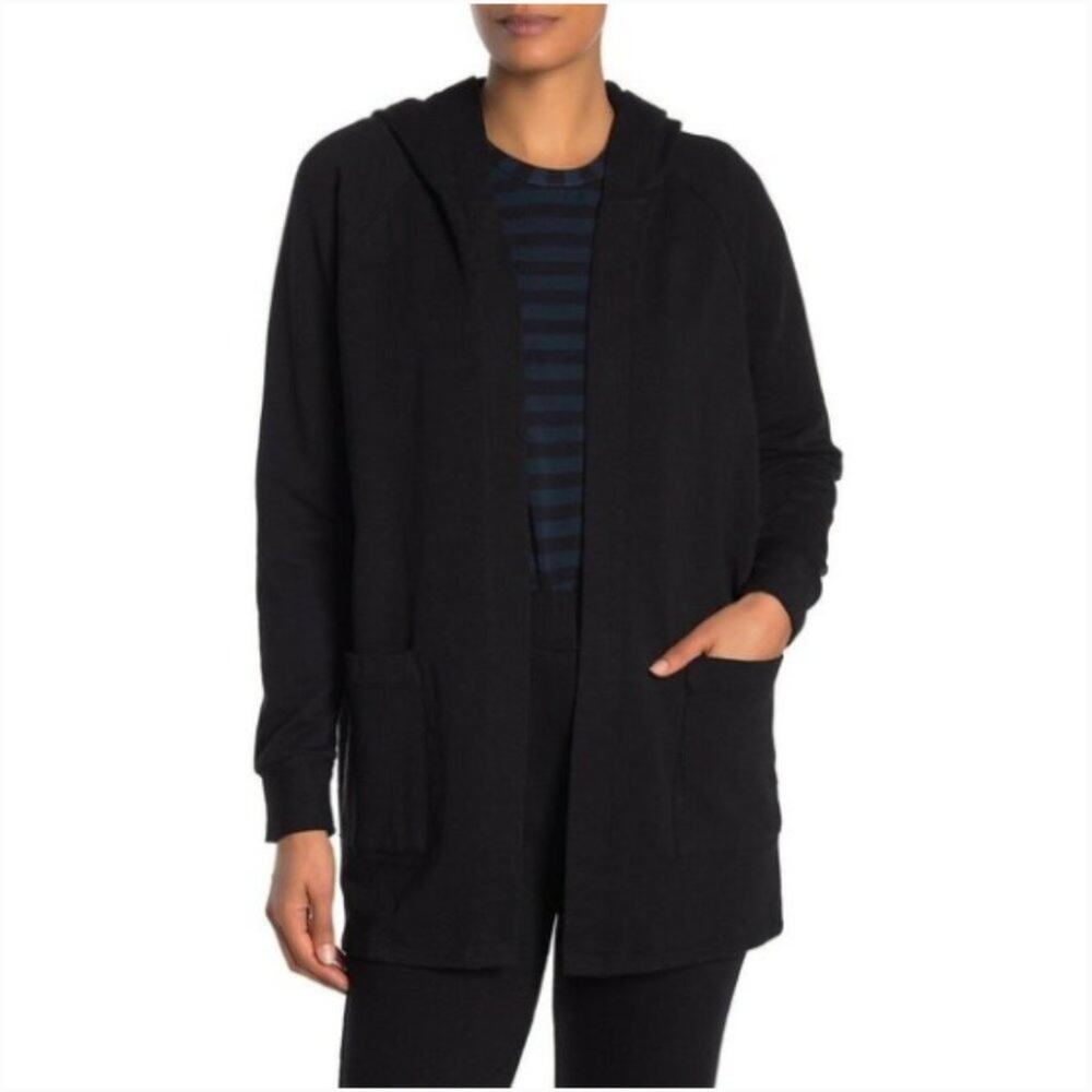 Stateside Open Front Cardigan Hoodie Sweatshirt Pockets Black Medium